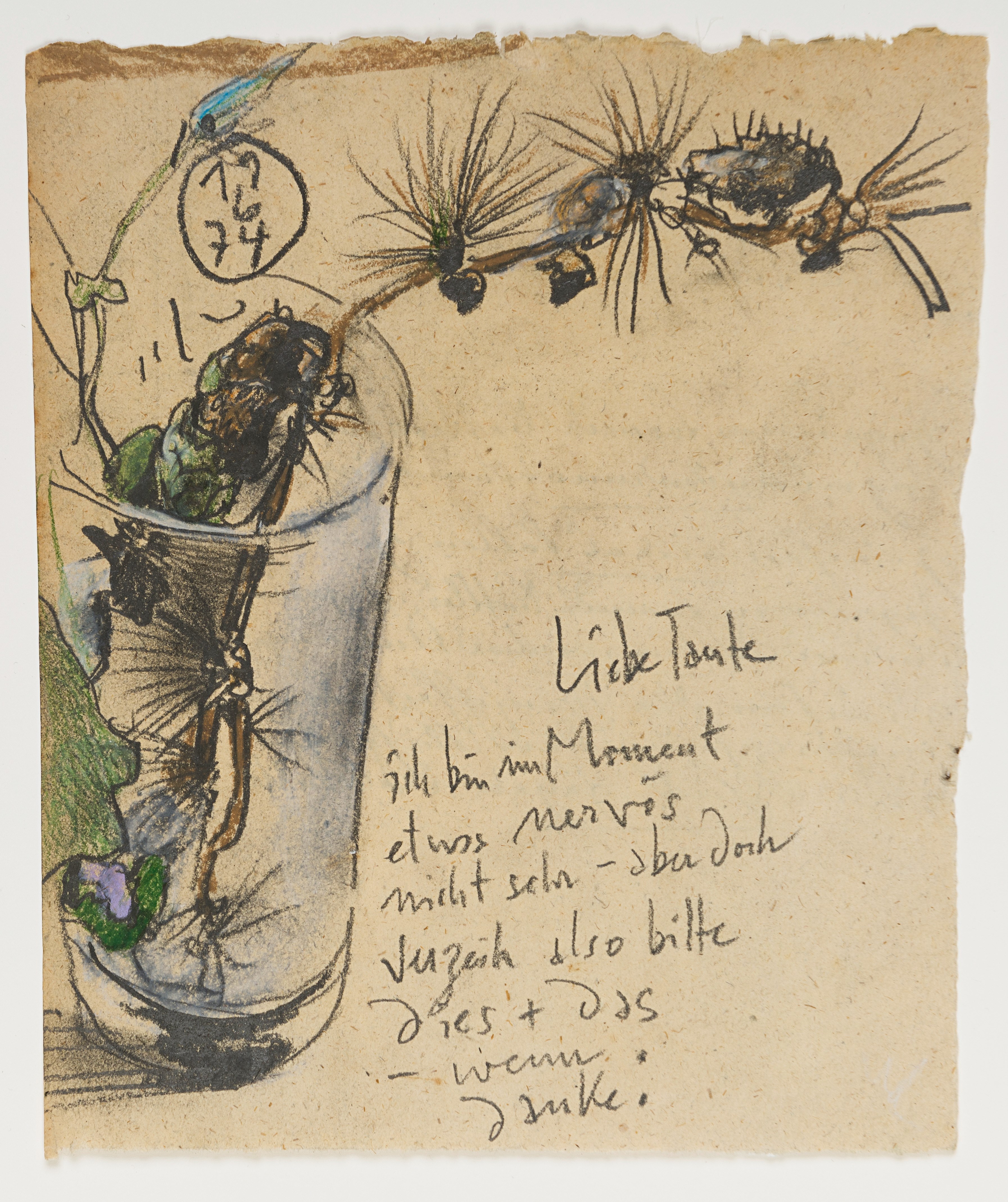 Still Life with a Sprig of Juniper(?) in a Glass: ‘Liebe Tante, ich bin im Moment etwas nervös…’